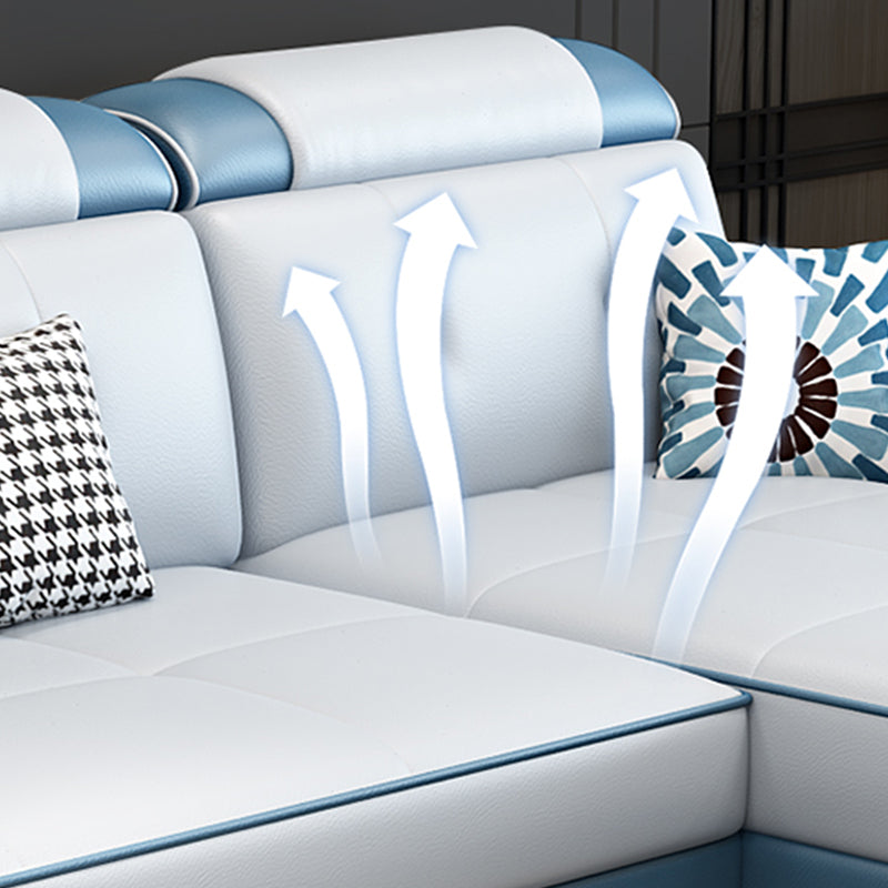 FAUX Cuir L-Shape 4 places Sectional avec rangement et coussin en arrière