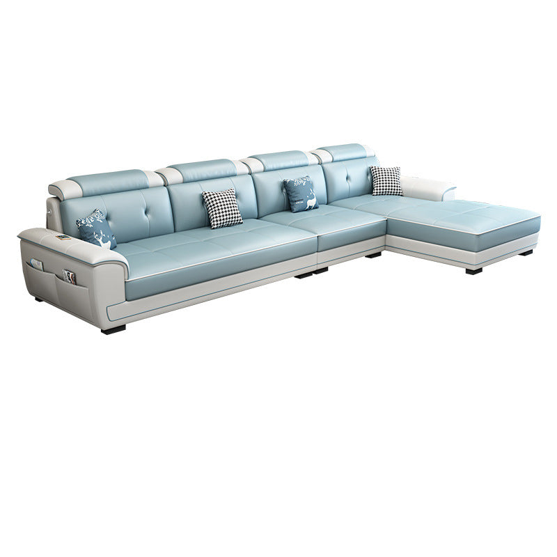 FAUX Cuir L-Shape 4 places Sectional avec rangement et coussin en arrière