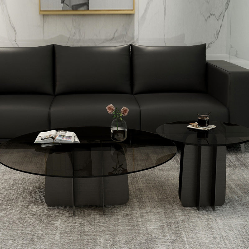 Modern Style White Slate & Grey Glass Top Iron Craft Round Coffee Table Clearhalo 'Coffee & Accent Tables' 'Coffee Tables' 'coffee_tables' 'furn' 'furn_coffee_tables' 'Furniture' 'Living Room Furniture' 5263853
