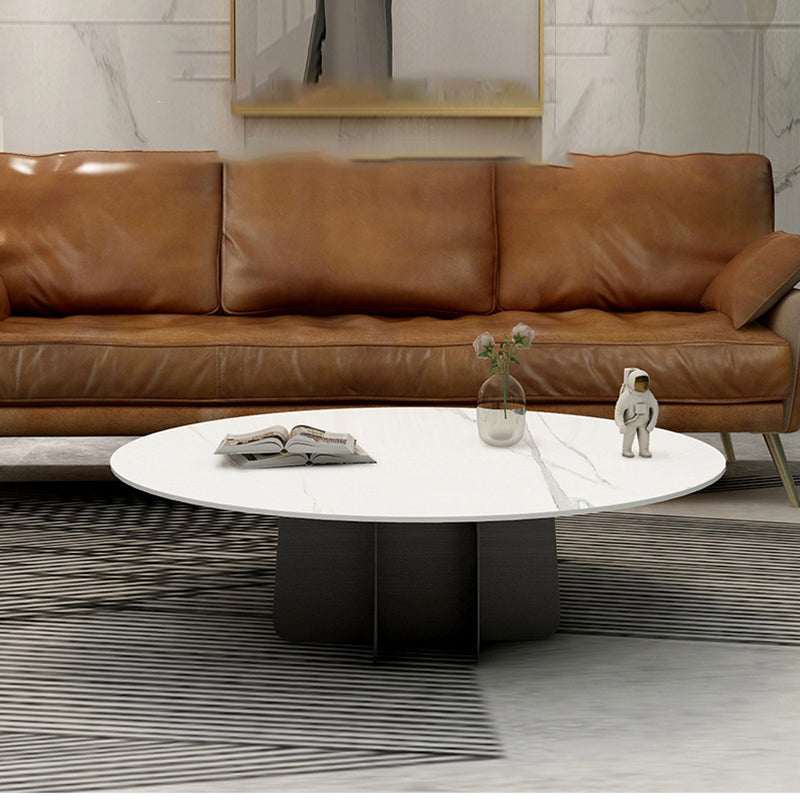 Modern Style White Slate & Grey Glass Top Iron Craft Round Coffee Table White Clearhalo 'Coffee & Accent Tables' 'Coffee Tables' 'coffee_tables' 'furn' 'furn_coffee_tables' 'Furniture' 'Living Room Furniture' 5263854