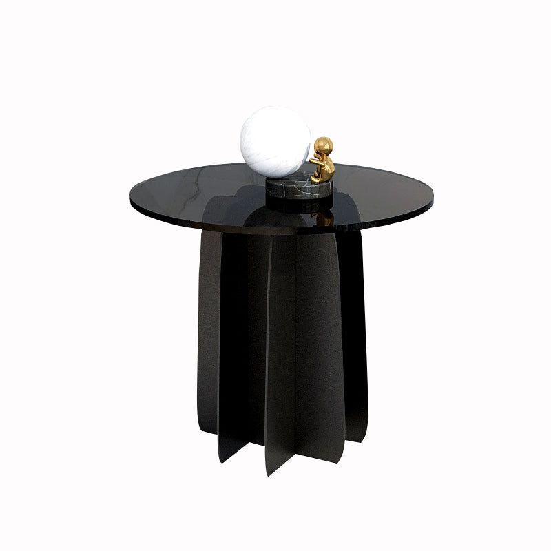 Modern Style White Slate & Grey Glass Top Iron Craft Round Coffee Table Clearhalo 'Coffee & Accent Tables' 'Coffee Tables' 'coffee_tables' 'furn' 'furn_coffee_tables' 'Furniture' 'Living Room Furniture' 5263857