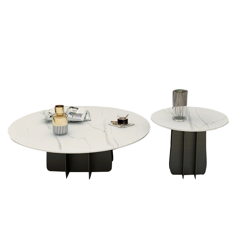 Modern Style White Slate & Grey Glass Top Iron Craft Round Coffee Table Clearhalo 'Coffee & Accent Tables' 'Coffee Tables' 'coffee_tables' 'furn' 'furn_coffee_tables' 'Furniture' 'Living Room Furniture' 5263858