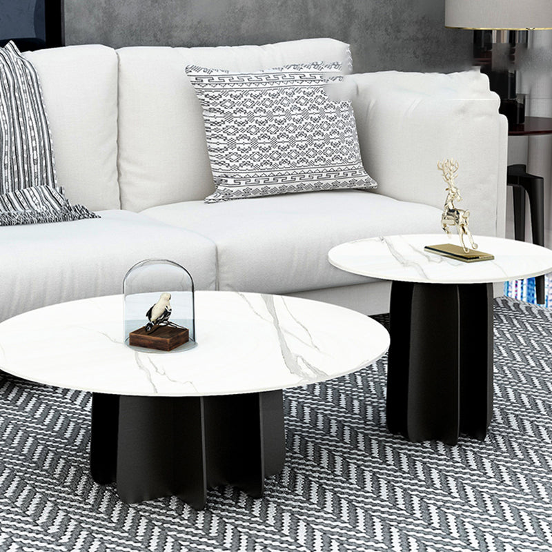 Modern Style White Slate & Grey Glass Top Iron Craft Round Coffee Table Clearhalo 'Coffee & Accent Tables' 'Coffee Tables' 'coffee_tables' 'furn' 'furn_coffee_tables' 'Furniture' 'Living Room Furniture' 5263863