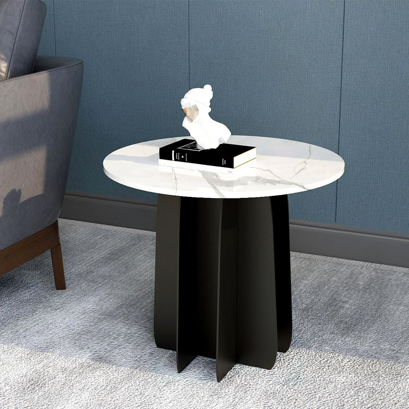 Modern Style White Slate & Grey Glass Top Iron Craft Round Coffee Table Clearhalo 'Coffee & Accent Tables' 'Coffee Tables' 'coffee_tables' 'furn' 'furn_coffee_tables' 'Furniture' 'Living Room Furniture' 5263864