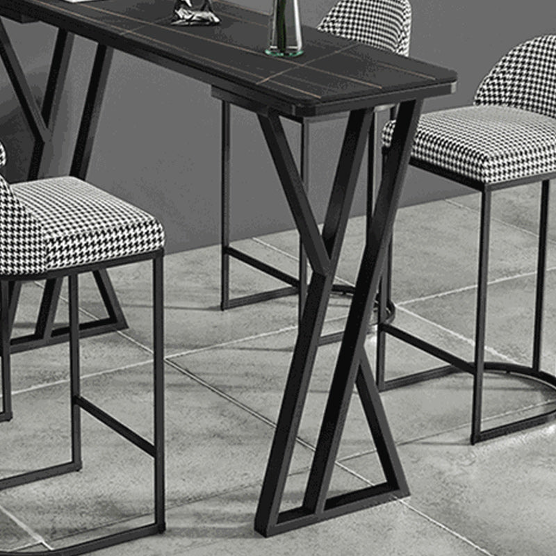 Mesa de comedor de barra de piedra Mesa de comedor de barra industrial con base de trineo negra