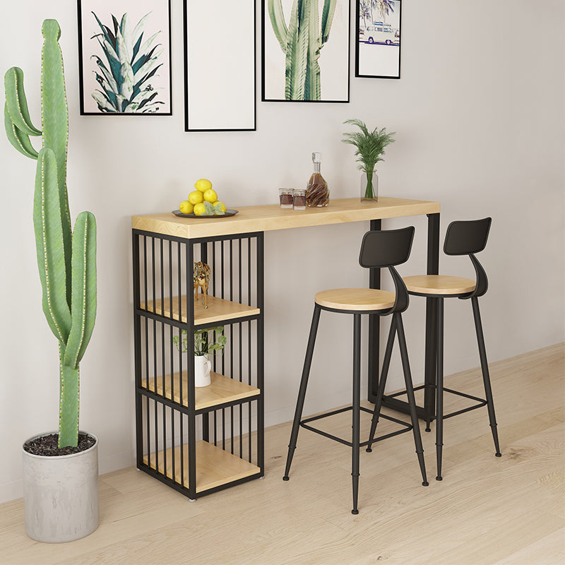 Kitchen Natural Wood Bistro Table Modern Rectangle Cocktail Bar Table with Storage