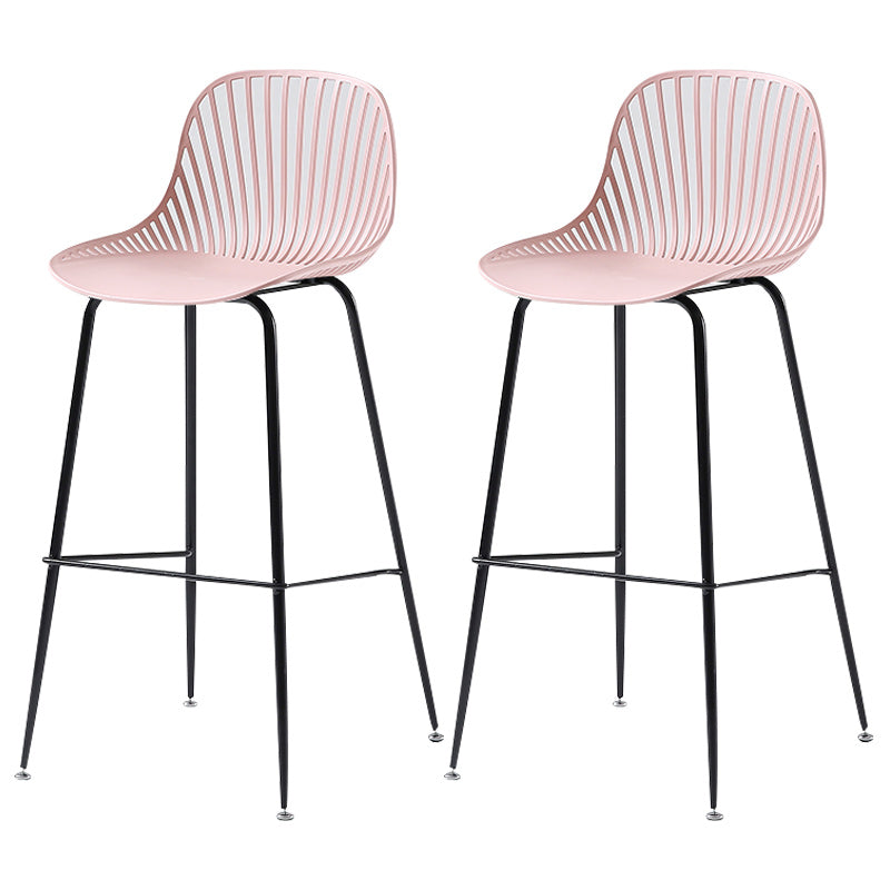 41" Height Backrest Armless Counter Stool Modern Iron Bar Stool with Plastic Cushion Pink 2 Piece Set Clearhalo 'Bar Furniture' 'Bar Stools' 'bar_stools' 'furn' 'furn_bar_stools' 'Furniture' 'Kitchen & Dining Furniture' 5267887