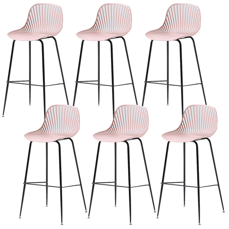 41" Height Backrest Armless Counter Stool Modern Iron Bar Stool with Plastic Cushion Pink 6 Piece Set Clearhalo 'Bar Furniture' 'Bar Stools' 'bar_stools' 'furn' 'furn_bar_stools' 'Furniture' 'Kitchen & Dining Furniture' 5267890