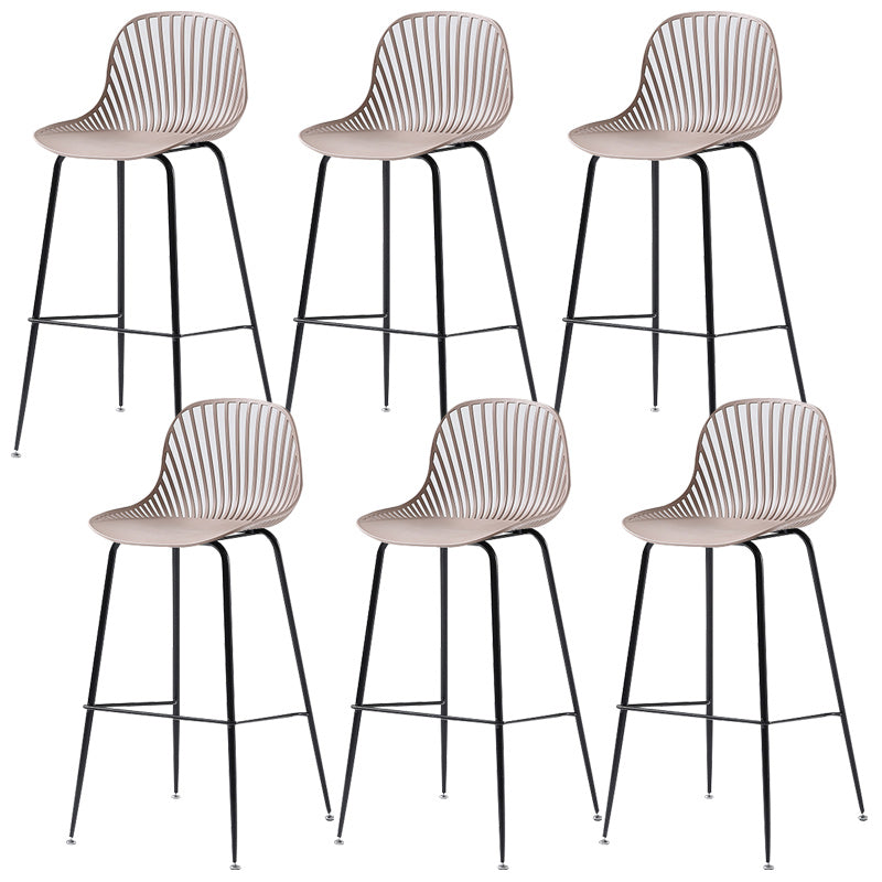 41" Height Backrest Armless Counter Stool Modern Iron Bar Stool with Plastic Cushion Khaki 6 Piece Set Clearhalo 'Bar Furniture' 'Bar Stools' 'bar_stools' 'furn' 'furn_bar_stools' 'Furniture' 'Kitchen & Dining Furniture' 5267898
