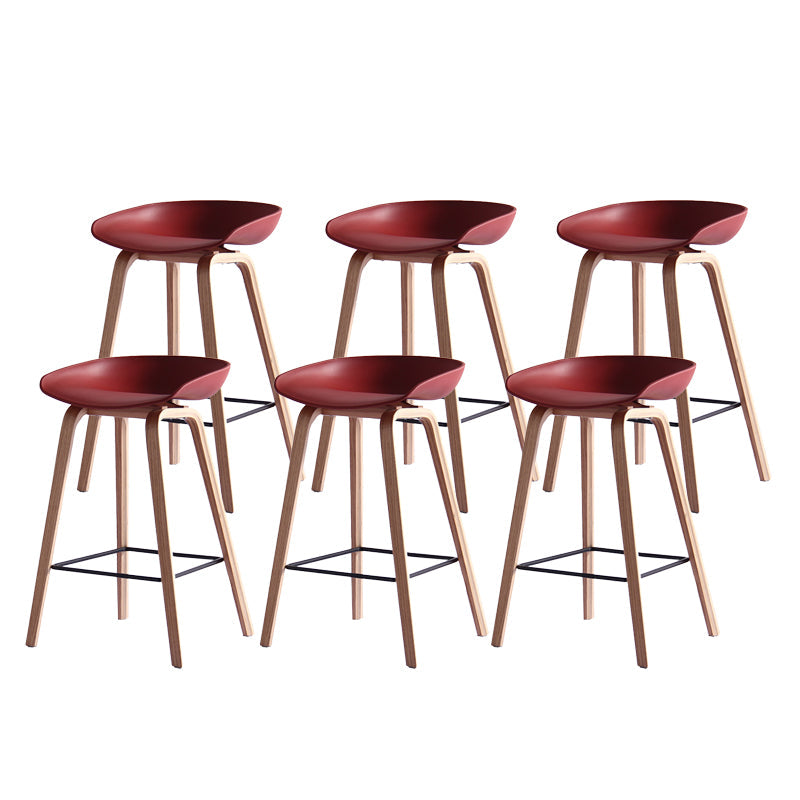 Contemporary Bar Stool Plastic Counter Bar Stool with Wooden Legs