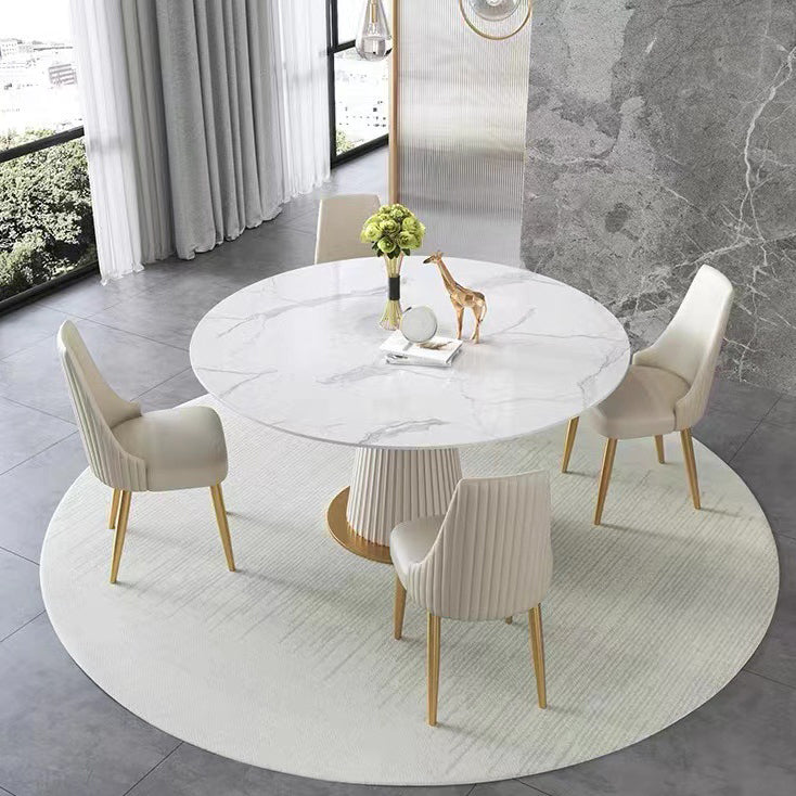 Scandinavian Round Dining Table Furniture 1/4/5/6/7 Pieces Leather Dining Room Chair Set 5 Pieces: Table, 4 Chairs Clearhalo 'Dining Room Sets' 'Dining Tables & Seating' 'dining_room_set' 'furn' 'furn_dining_room_set' 'Furniture' 'Kitchen & Dining Furniture' 5268586