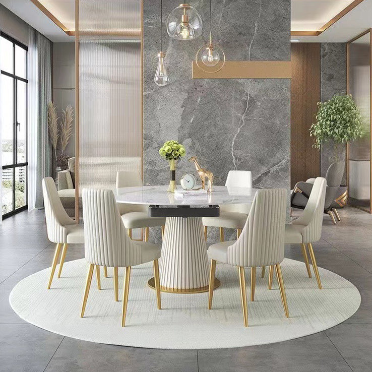 Scandinavian Round Dining Table Furniture 1/4/5/6/7 Pieces Leather Dining Room Chair Set Clearhalo 'Dining Room Sets' 'Dining Tables & Seating' 'dining_room_set' 'furn' 'furn_dining_room_set' 'Furniture' 'Kitchen & Dining Furniture' 5268598