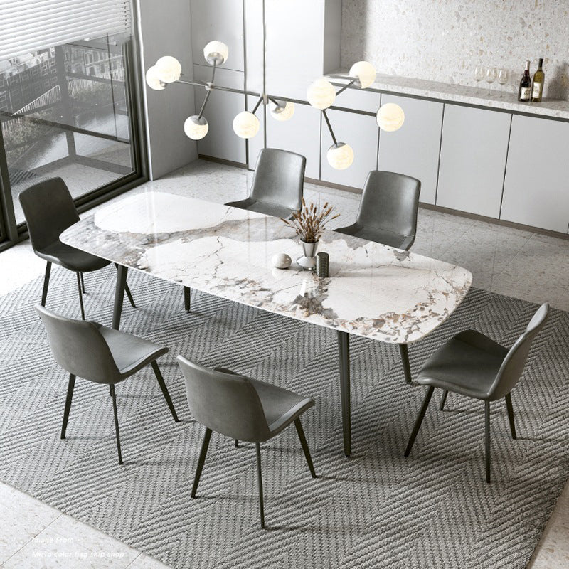 Modern Sintered Stone Dining Rectangle Table Set 1/4/5/7 Pieces Dining Set 7 Pieces: Table, 6 Grey Chairs Clearhalo 'Dining Room Sets' 'Dining Tables & Seating' 'dining_room_set' 'furn' 'furn_dining_room_set' 'Furniture' 'Kitchen & Dining Furniture' 5268620