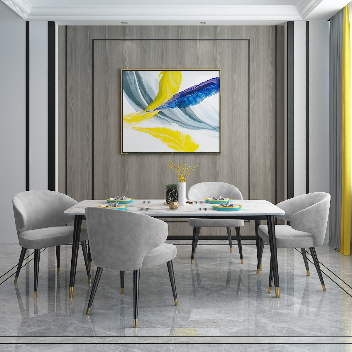 Modern Dinette Set 1/4/5 Pieces Rectangle White Marble Dining Table Set Clearhalo 'Dining Room Sets' 'Dining Tables & Seating' 'dining_room_set' 'furn' 'furn_dining_room_set' 'Furniture' 'Kitchen & Dining Furniture' 5268692