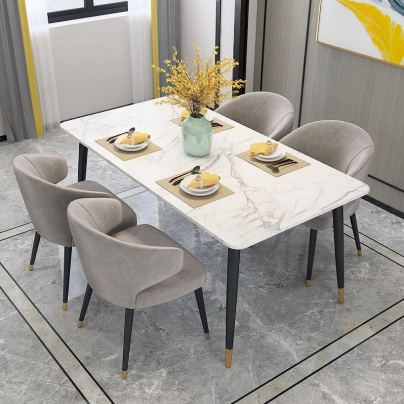 Modern Dinette Set 1/4/5 Pieces Rectangle White Marble Dining Table Set 5 Pieces: White Table, 4 Grey Chairs Clearhalo 'Dining Room Sets' 'Dining Tables & Seating' 'dining_room_set' 'furn' 'furn_dining_room_set' 'Furniture' 'Kitchen & Dining Furniture' 5268694