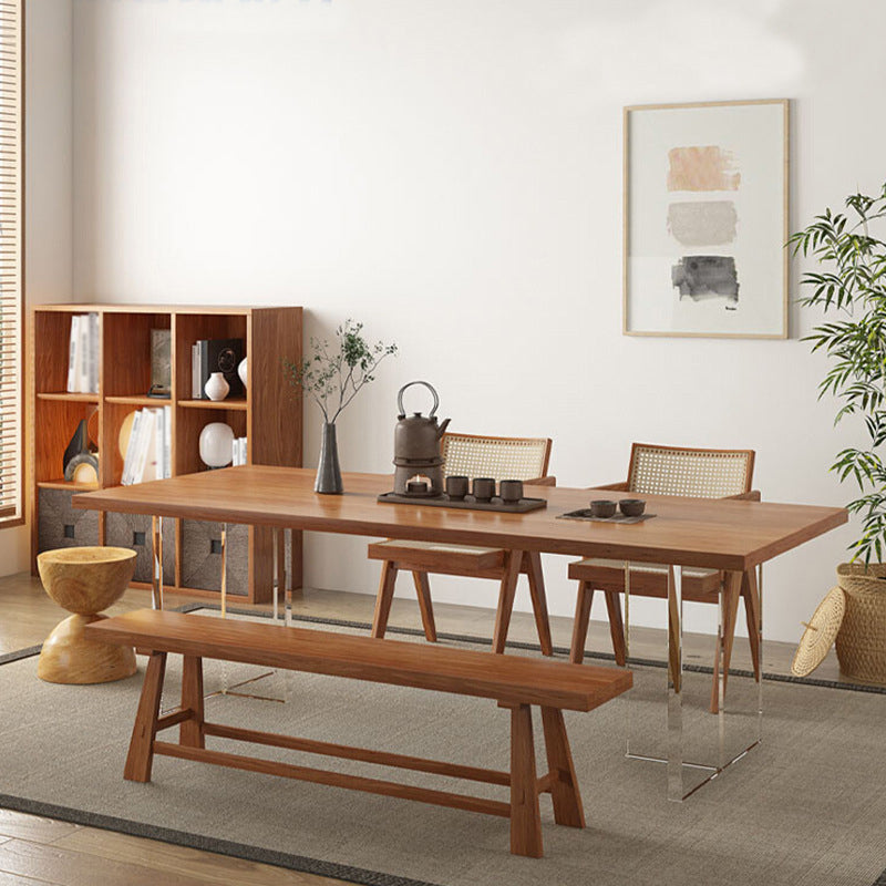 Minimalist Solid Wood Dining Set 1/2/4/5 Pieces Rectangular Dining Furniture Set 4 Pieces: Table, 2 Chairs, 1 Bench Clearhalo 'Dining Room Sets' 'Dining Tables & Seating' 'dining_room_set' 'furn' 'furn_dining_room_set' 'Furniture' 'Kitchen & Dining Furniture' 5268784