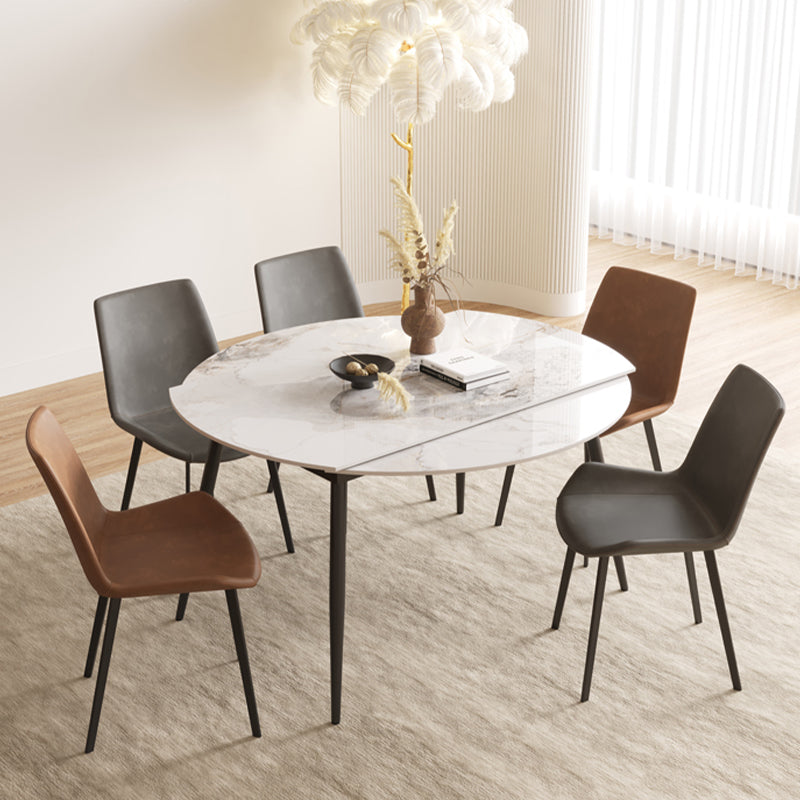 Round Dining Table with Leaf Extension Modern Stone Black Legs Dinette Table White 47.2"L x 47.2"W x 29.5"H Without Chairs Clearhalo 'Dining Tables & Seating' 'Dining Tables' 'dining_table' 'furn' 'furn_dining_table' 'Furniture' 'Kitchen & Dining Furniture' 5268939