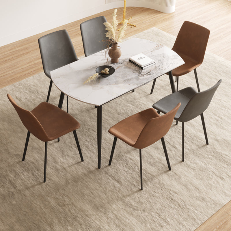 Round Dining Table with Leaf Extension Modern Stone Black Legs Dinette Table White 51.2"L x 51.2"W x 29.5"H Without Chairs Clearhalo 'Dining Tables & Seating' 'Dining Tables' 'dining_table' 'furn' 'furn_dining_table' 'Furniture' 'Kitchen & Dining Furniture' 5268940