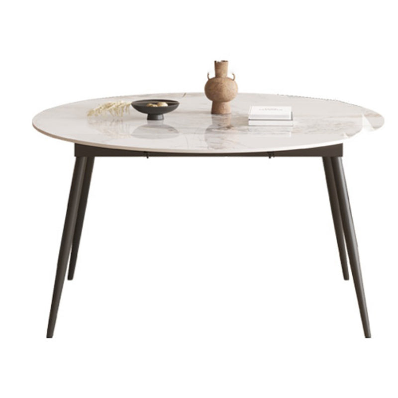 Round Dining Table with Leaf Extension Modern Stone Black Legs Dinette Table Clearhalo 'Dining Tables & Seating' 'Dining Tables' 'dining_table' 'furn' 'furn_dining_table' 'Furniture' 'Kitchen & Dining Furniture' 5268943