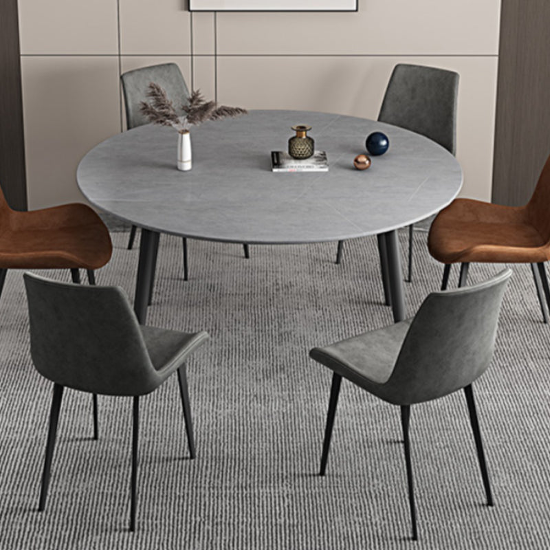 Round Dining Table with Leaf Extension Modern Stone Black Legs Dinette Table Gray Without Chairs Clearhalo 'Dining Tables & Seating' 'Dining Tables' 'dining_table' 'furn' 'furn_dining_table' 'Furniture' 'Kitchen & Dining Furniture' 5268946