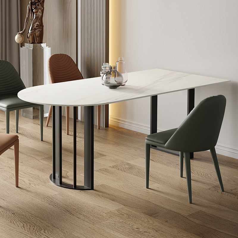 Modern Style Dining Table White Top Sintered Stone Table for Home Black Without Chairs Clearhalo 'Dining Tables & Seating' 'Dining Tables' 'dining_table' 'furn' 'furn_dining_table' 'Furniture' 'Kitchen & Dining Furniture' 5268967