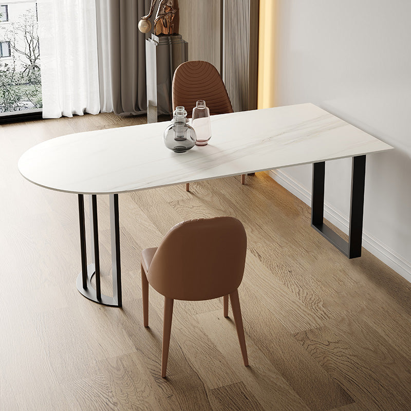 Modern Style Dining Table White Top Sintered Stone Table for Home Black 55.1"L x 31.5"W x 29.5"H Without Chairs Clearhalo 'Dining Tables & Seating' 'Dining Tables' 'dining_table' 'furn' 'furn_dining_table' 'Furniture' 'Kitchen & Dining Furniture' 5268969