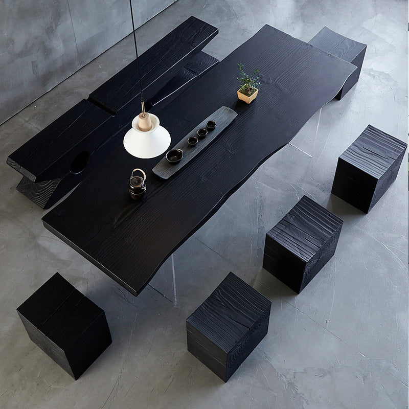 Modern Black in Pine Dining Table Specialty Dining Table for Kitchen 78.7"L x 31.5"W x 29.5"H Without Chairs Clearhalo 'Dining Tables & Seating' 'Dining Tables' 'dining_table' 'furn' 'furn_dining_table' 'Furniture' 'Kitchen & Dining Furniture' 5269016