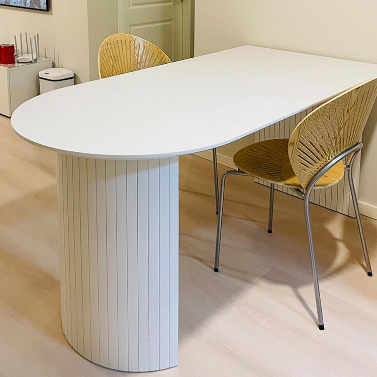 Modern Pine Wood Table for Restaurant White Oval Table with Double Pedestal Free Form 63"L x 31.5"W x 29.5"H Without Chairs Clearhalo 'Dining Tables & Seating' 'Dining Tables' 'dining_table' 'furn' 'furn_dining_table' 'Furniture' 'Kitchen & Dining Furniture' 5269076