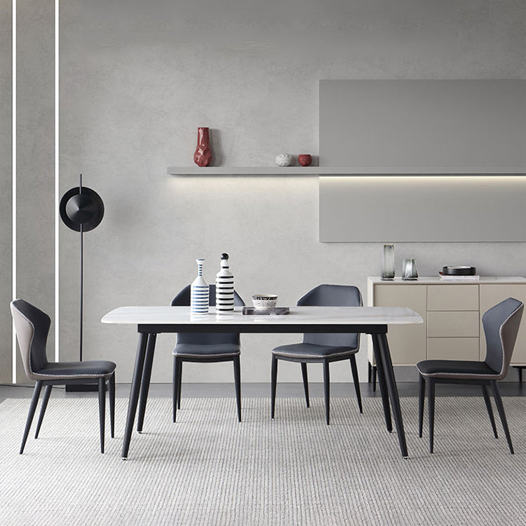 Mesa de cena de piedra rectangular industrial mesa de comedor de base de trípode negro