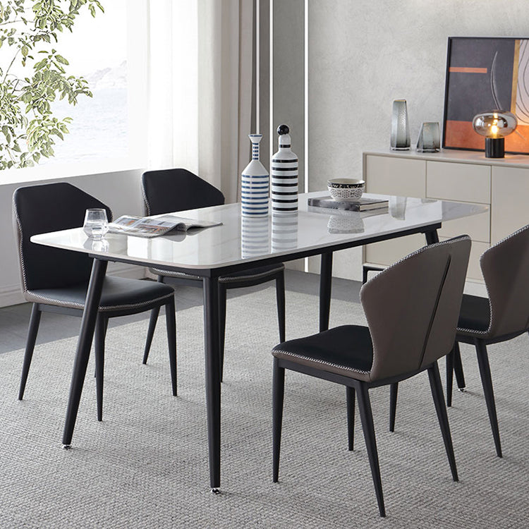 Mesa de cena de piedra rectangular industrial mesa de comedor de base de trípode negro