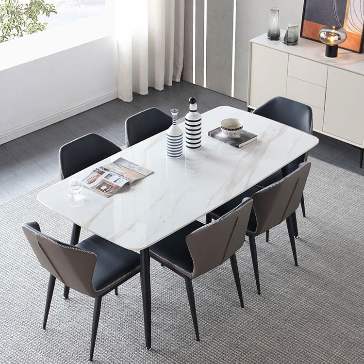 Mesa de cena de piedra rectangular industrial mesa de comedor de base de trípode negro