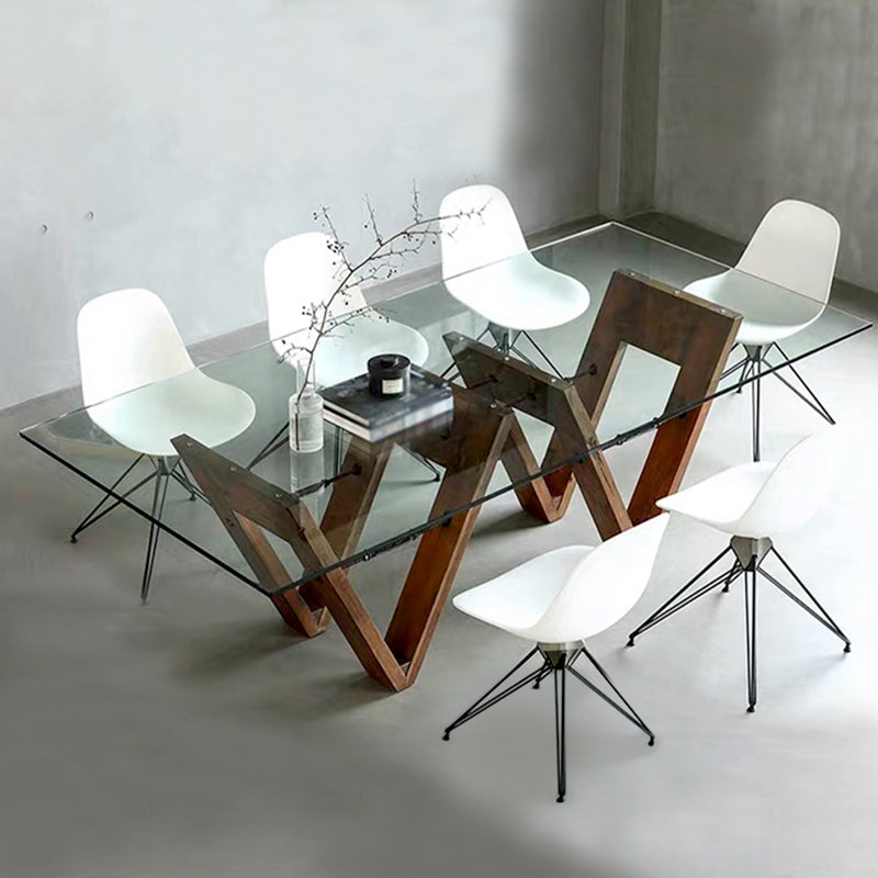 ソリッドウッドコンテンポラリーダイニングテーブルダイニングルーム用のガラストップテーブル