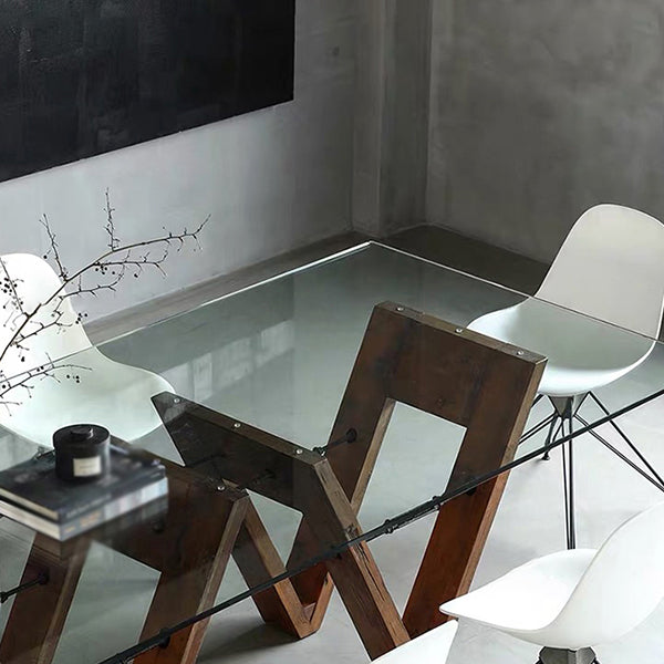 ソリッドウッドコンテンポラリーダイニングテーブルダイニングルーム用のガラストップテーブル