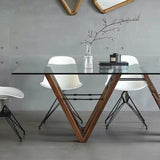 ソリッドウッドコンテンポラリーダイニングテーブルダイニングルーム用のガラストップテーブル