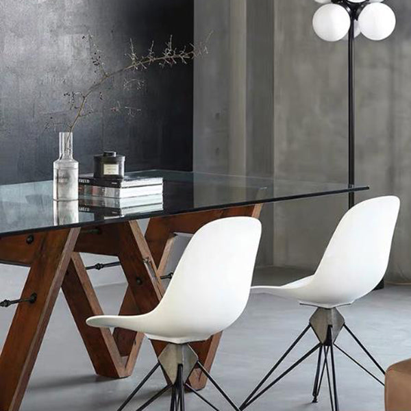 ソリッドウッドコンテンポラリーダイニングテーブルダイニングルーム用のガラストップテーブル