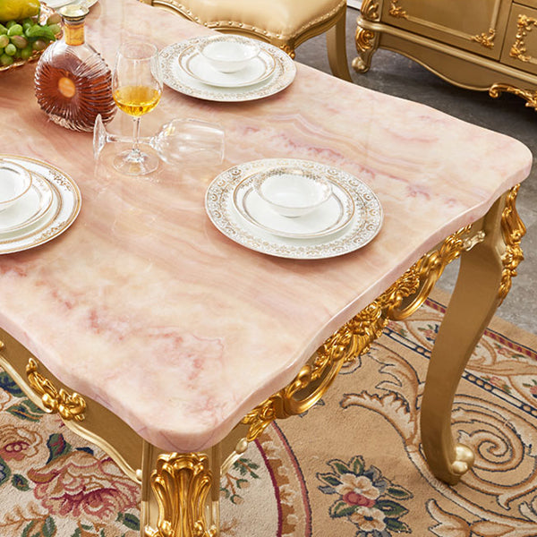 Solid Wood Victorian Rectangular Dining Table Marble Top Table with 4 Legs Clearhalo 'Dining Tables & Seating' 'Dining Tables' 'dining_table' 'furn' 'furn_dining_table' 'Furniture' 'Kitchen & Dining Furniture' 5269171