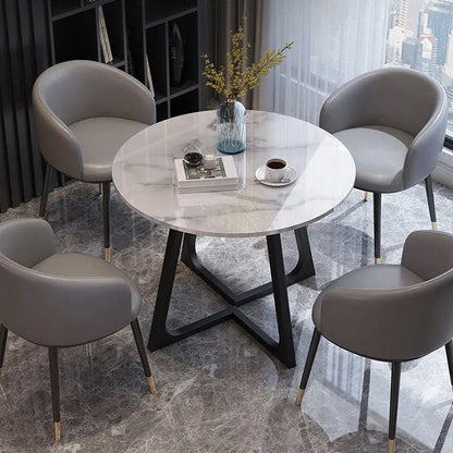 Mesa de comedor de piedra sinterizada mesa redonda de lujo tradicional con marco de oro