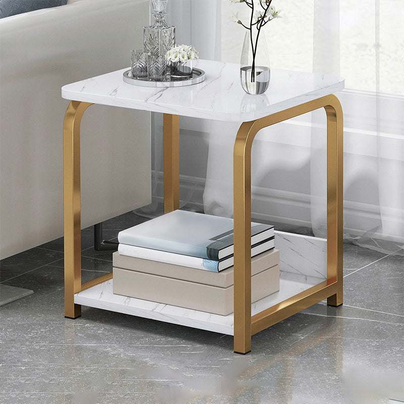Modern Farmhouse Rectangular Wood Side End Table with Four Metal Legs 16"L x 12"W x 16.5"H White-Gold 1 Clearhalo 'Coffee & Accent Tables' 'End & Side Tables' 'end_side_tables' 'furn' 'furn_end_side_tables' 'Furniture' 'Living Room Furniture' 5270049