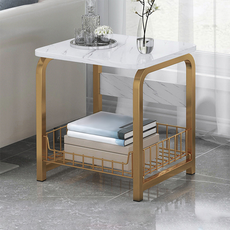 Modern Farmhouse Rectangular Wood Side End Table with Four Metal Legs 16"L x 12"W x 16.5"H White-Gold Shelf Not Included Clearhalo 'Coffee & Accent Tables' 'End & Side Tables' 'end_side_tables' 'furn' 'furn_end_side_tables' 'Furniture' 'Living Room Furniture' 5270050
