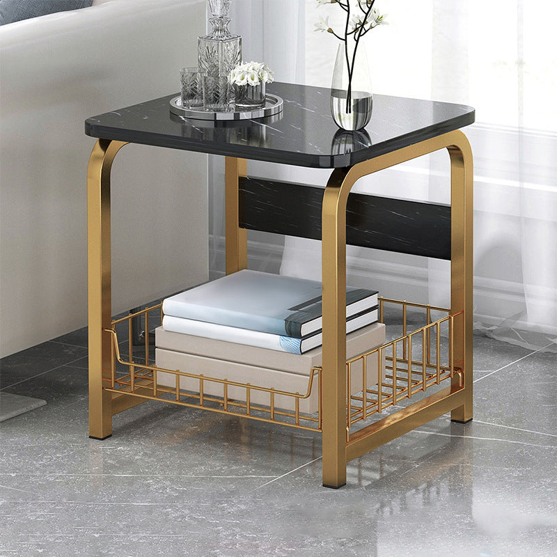 Modern Farmhouse Rectangular Wood Side End Table with Four Metal Legs 16"L x 12"W x 16.5"H Black-Gold Shelf Not Included Clearhalo 'Coffee & Accent Tables' 'End & Side Tables' 'end_side_tables' 'furn' 'furn_end_side_tables' 'Furniture' 'Living Room Furniture' 5270052