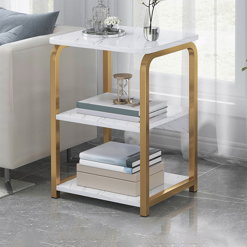 Modern Farmhouse Rectangular Wood Side End Table with Four Metal Legs 16"L x 12"W x 24.5"H White-Gold 2 Clearhalo 'Coffee & Accent Tables' 'End & Side Tables' 'end_side_tables' 'furn' 'furn_end_side_tables' 'Furniture' 'Living Room Furniture' 5270053