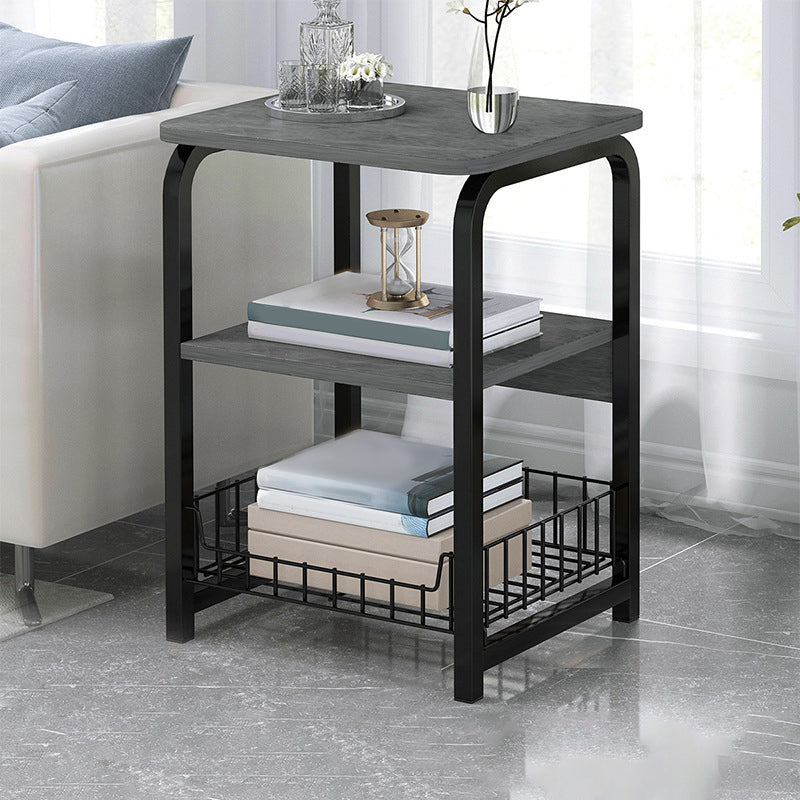 Modern Farmhouse Rectangular Wood Side End Table with Four Metal Legs 16"L x 12"W x 24.5"H Gray Black 1 Clearhalo 'Coffee & Accent Tables' 'End & Side Tables' 'end_side_tables' 'furn' 'furn_end_side_tables' 'Furniture' 'Living Room Furniture' 5270057