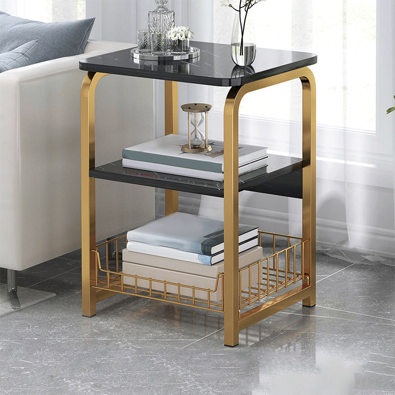 Modern Farmhouse Rectangular Wood Side End Table with Four Metal Legs 16"L x 12"W x 24.5"H Black-Gold 1 Clearhalo 'Coffee & Accent Tables' 'End & Side Tables' 'end_side_tables' 'furn' 'furn_end_side_tables' 'Furniture' 'Living Room Furniture' 5270063