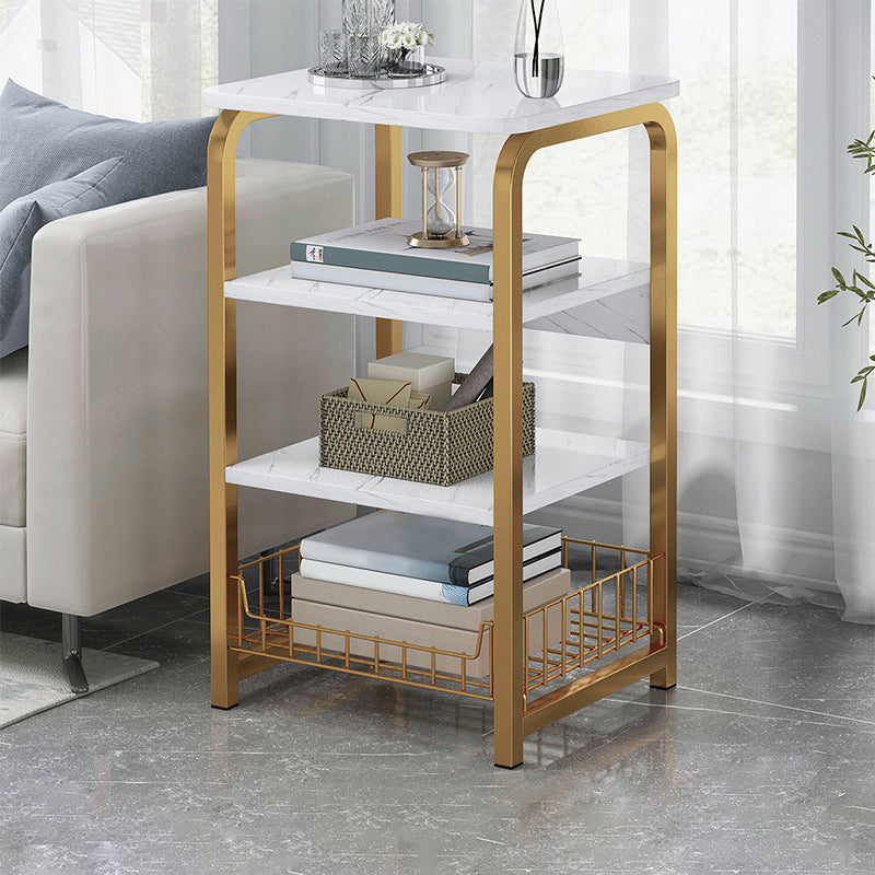 Modern Farmhouse Rectangular Wood Side End Table with Four Metal Legs 16"L x 12"W x 32"H White-Gold 2 Clearhalo 'Coffee & Accent Tables' 'End & Side Tables' 'end_side_tables' 'furn' 'furn_end_side_tables' 'Furniture' 'Living Room Furniture' 5270064