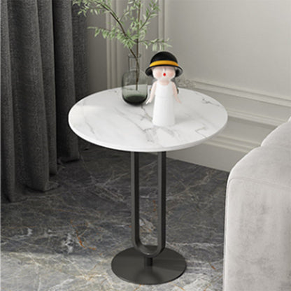 21.6"Tall Round Stone Top End Table Iron Pedestal Sofa Side Table Black White Grey Clearhalo 'Coffee & Accent Tables' 'End & Side Tables' 'end_side_tables' 'furn' 'furn_end_side_tables' 'Furniture' 'Living Room Furniture' 5270110