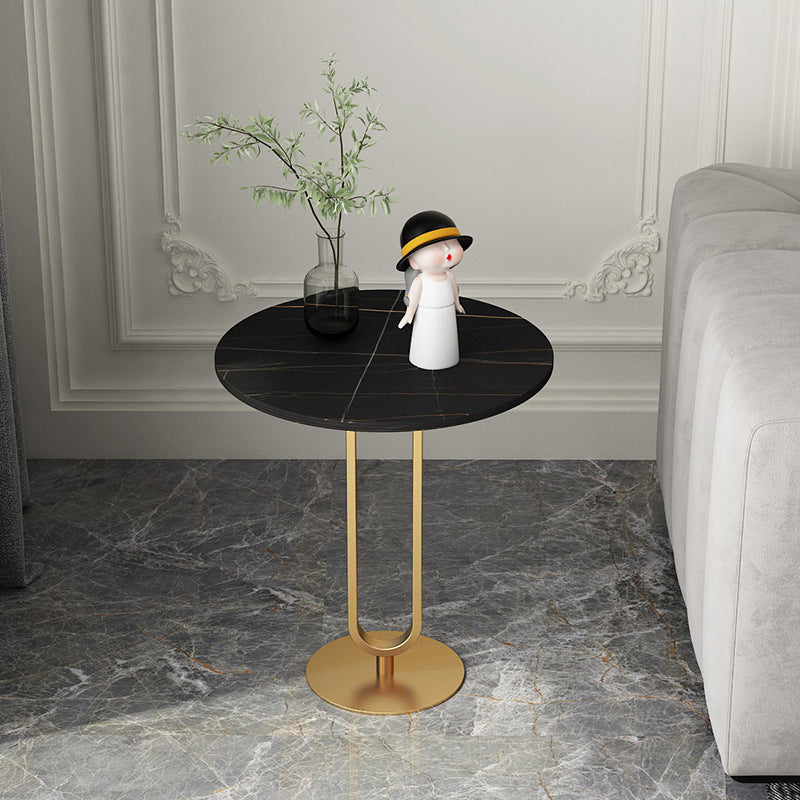 21.6"Tall Round Stone Top End Table Iron Pedestal Sofa Side Table Gold Black Gold Clearhalo 'Coffee & Accent Tables' 'End & Side Tables' 'end_side_tables' 'furn' 'furn_end_side_tables' 'Furniture' 'Living Room Furniture' 5270111