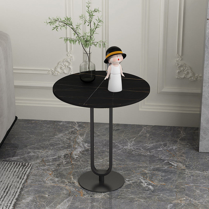 21.6"Tall Round Stone Top End Table Iron Pedestal Sofa Side Table Black Black Gold Clearhalo 'Coffee & Accent Tables' 'End & Side Tables' 'end_side_tables' 'furn' 'furn_end_side_tables' 'Furniture' 'Living Room Furniture' 5270115