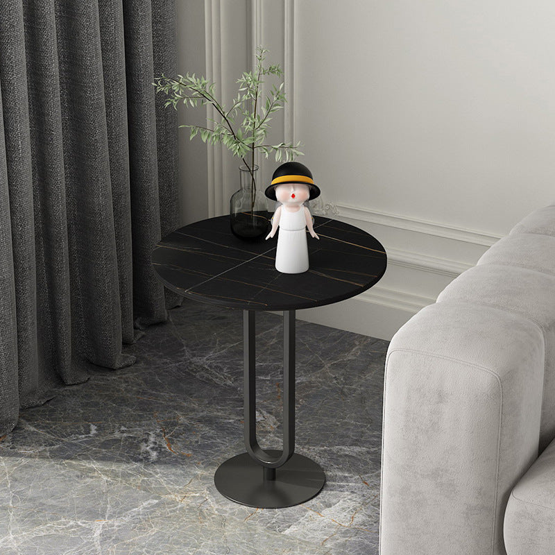 21.6"Tall Round Stone Top End Table Iron Pedestal Sofa Side Table Clearhalo 'Coffee & Accent Tables' 'End & Side Tables' 'end_side_tables' 'furn' 'furn_end_side_tables' 'Furniture' 'Living Room Furniture' 5270118