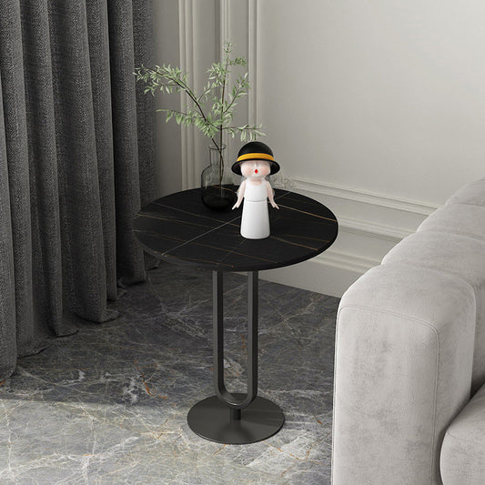 21.6"Tall Round Stone Top End Table Iron Pedestal Sofa Side Table Clearhalo 'Coffee & Accent Tables' 'End & Side Tables' 'end_side_tables' 'furn' 'furn_end_side_tables' 'Furniture' 'Living Room Furniture' 5270118