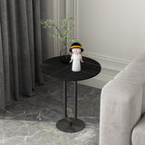 21.6"Tall Round Stone Top End Table Iron Pedestal Sofa Side Table Clearhalo 'Coffee & Accent Tables' 'End & Side Tables' 'end_side_tables' 'furn' 'furn_end_side_tables' 'Furniture' 'Living Room Furniture' 5270118